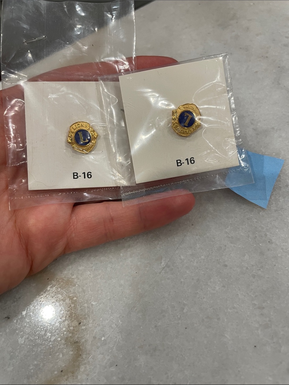 Gold-Tone Blue Enamel Letter L Pin Earrings - Women Jewelry